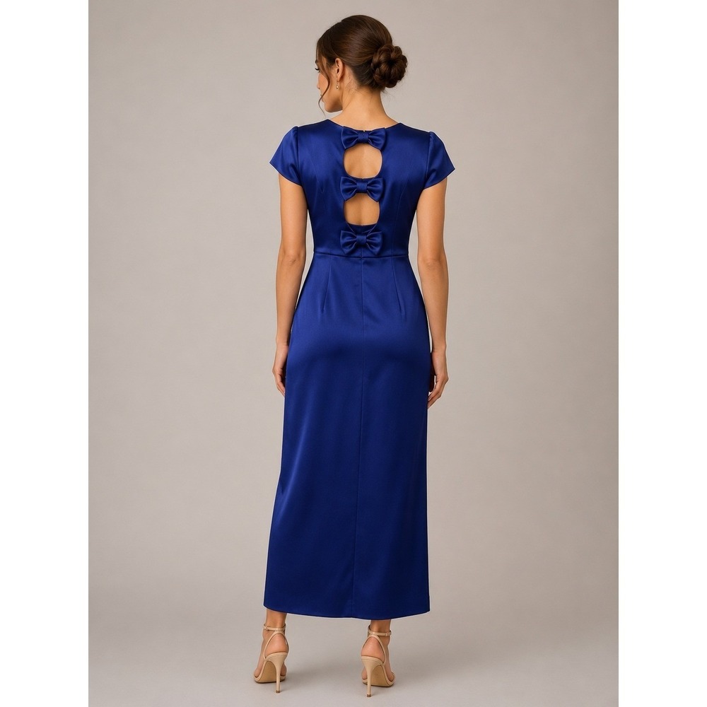 Liz Claiborne Night Maxi Dress Womens‎ 10 Blue Excellent Bow Back Satin Gown
